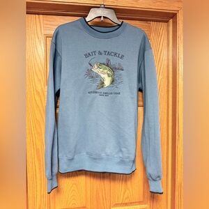 Cracker Barrel Men's Crewneck Sweatshirt in Slate Blue with Fishing Graphic